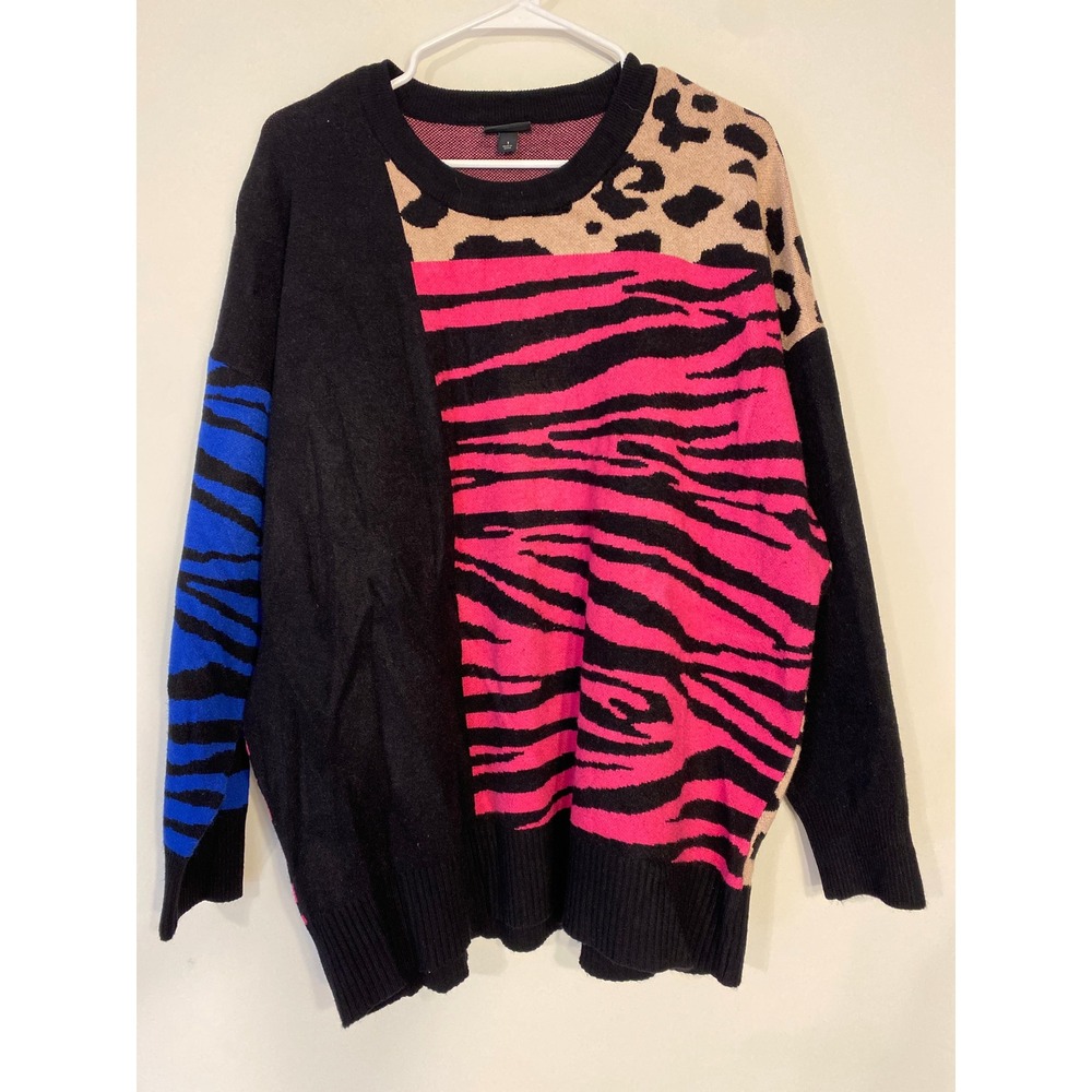 Torrid Mixed Animal Print Colorblock Sweater Pink Blue Zebra Leopard Size 1 / 1X